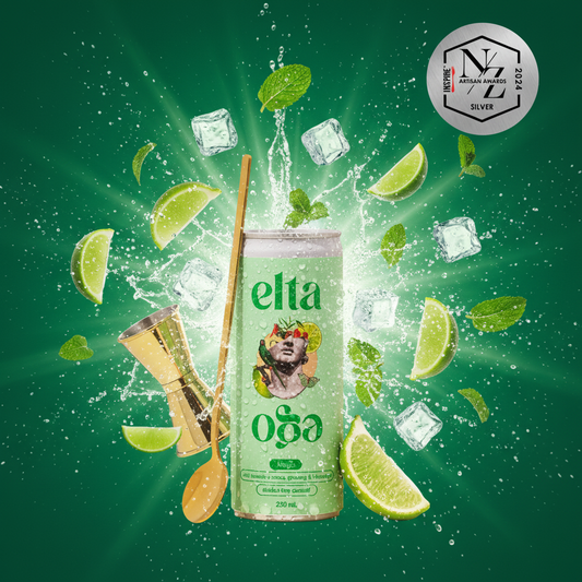 Elta Ego Mojito alcohol-free mocktail can with jewel green explosion of limes, mint and ice
