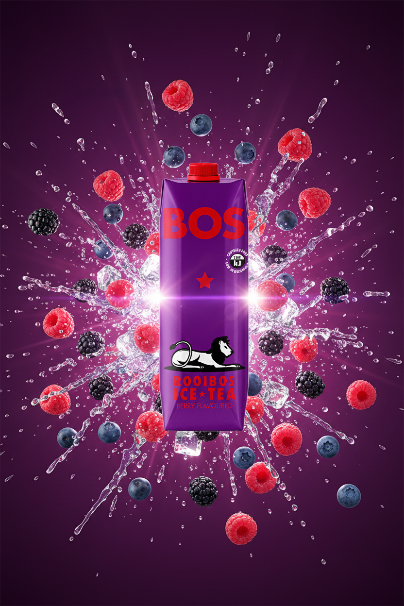 BOS Berry Rooibos Ice Tea 1L with exploding berries and ice